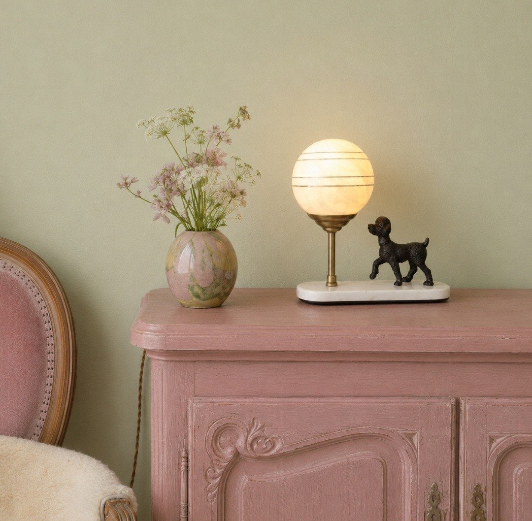 Vintage tafellamp met hondje en marmeren voet, Ophalen of Verzenden