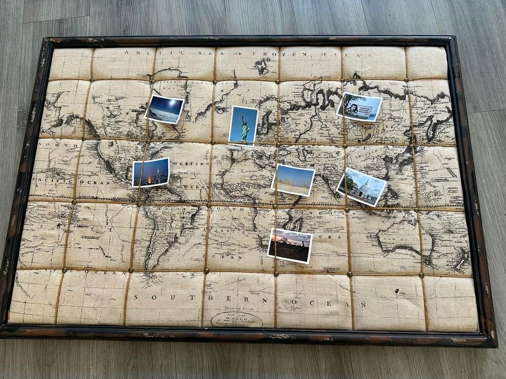 Vintage Wereldkaart Prikbord - Decoratief & Functioneel, Textiel, Decoratieobject, Ophalen of Verzenden, Meerkleurig