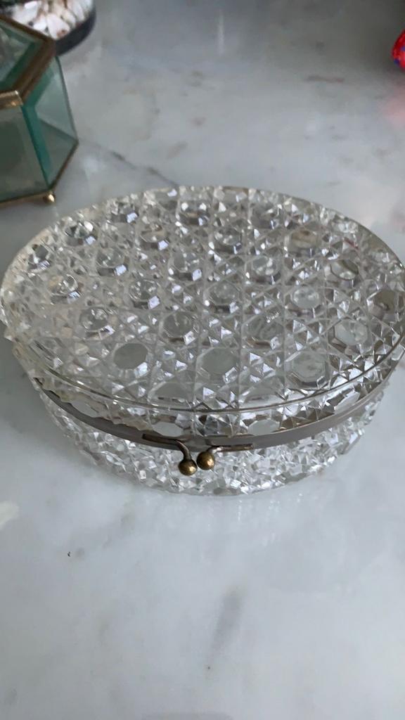 Vintage Kristallen Sieradendoosje met Metalen Sluiting, Antiek en Kunst, Antiek | Glas en Kristal, Ophalen of Verzenden