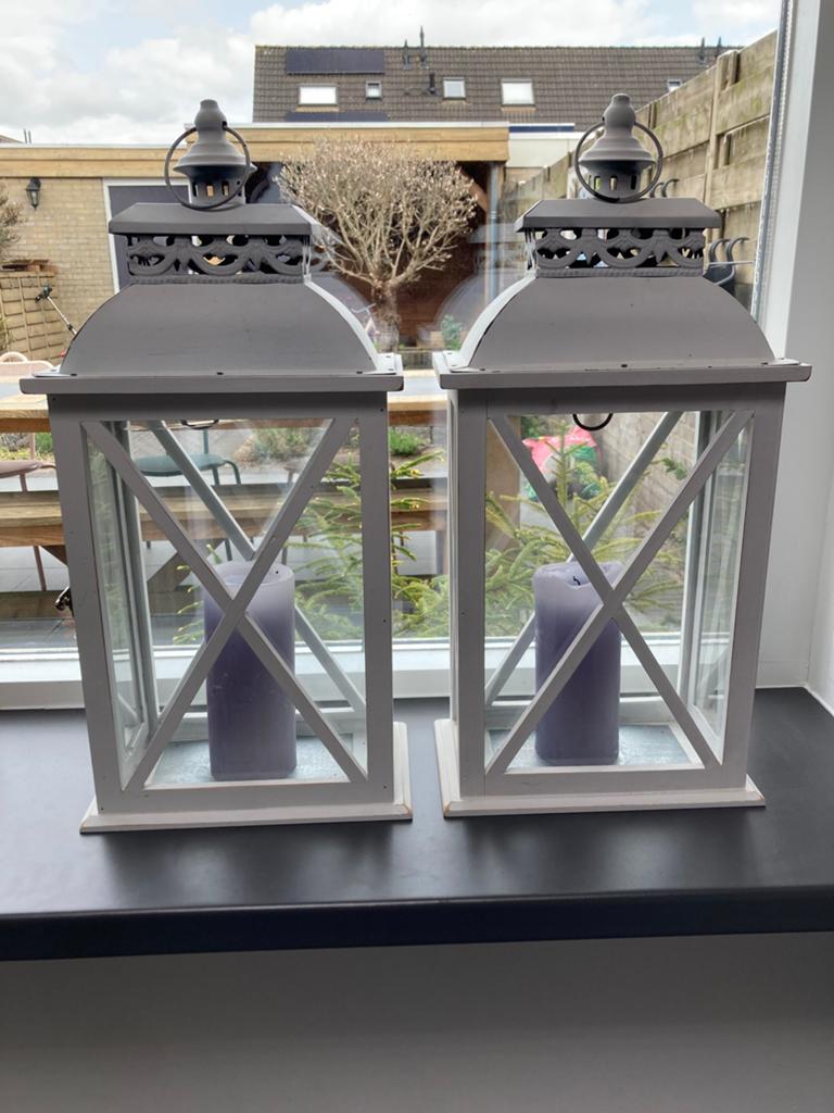 Set van 2 lantaarns - windlichten, Ophalen, Zo goed als nieuw, 50 tot 75 cm