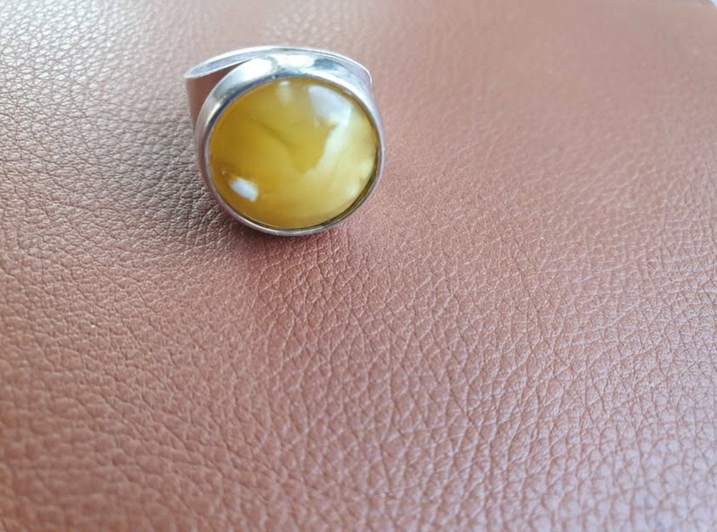 Verstelbare Zilveren Ring met Natuurlijke Amber, Ophalen of Verzenden