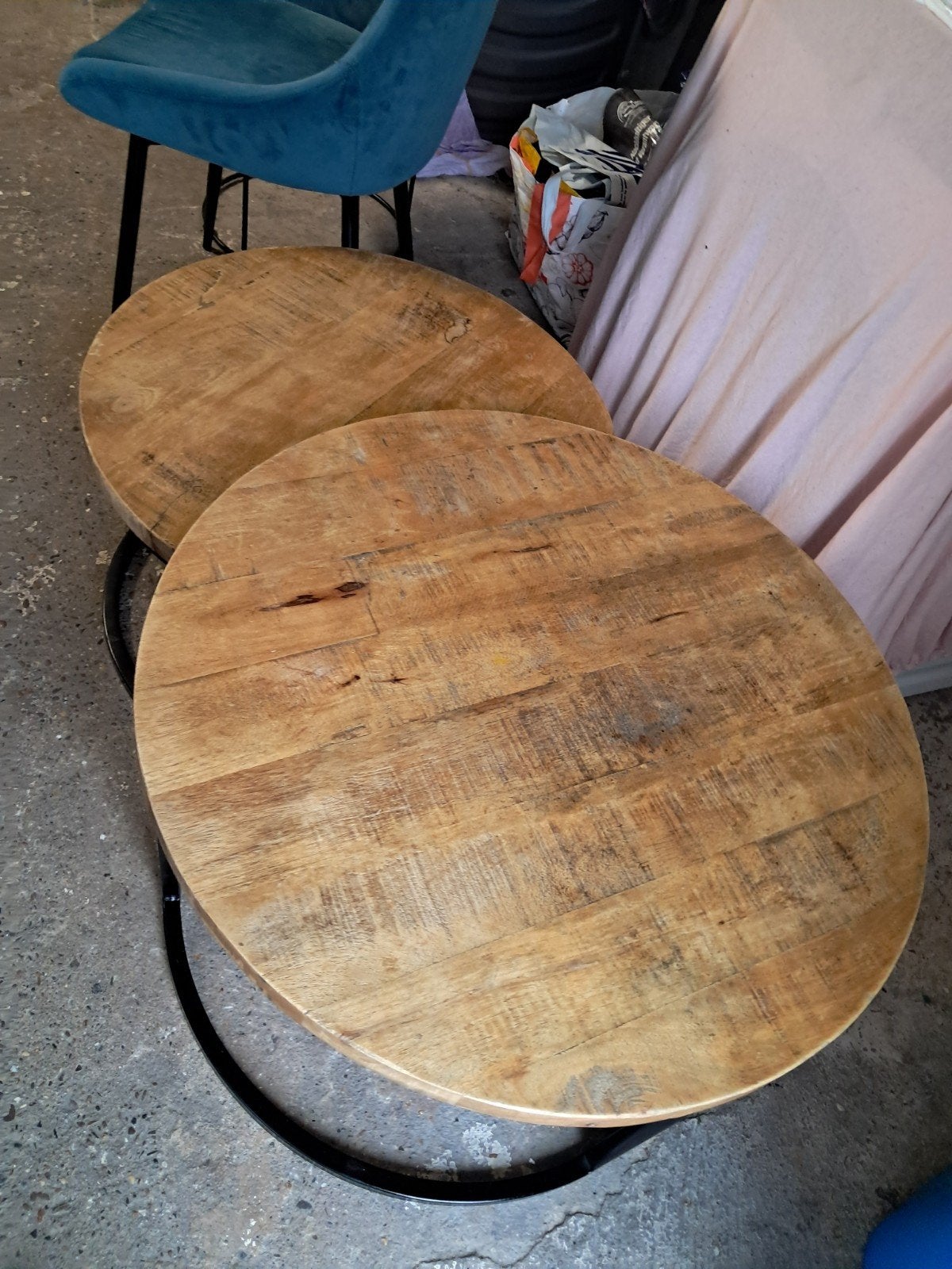 Super mooie Mango houten salontafel set van 2, Ophalen, Overige materialen, 100 tot 150 cm, Rond