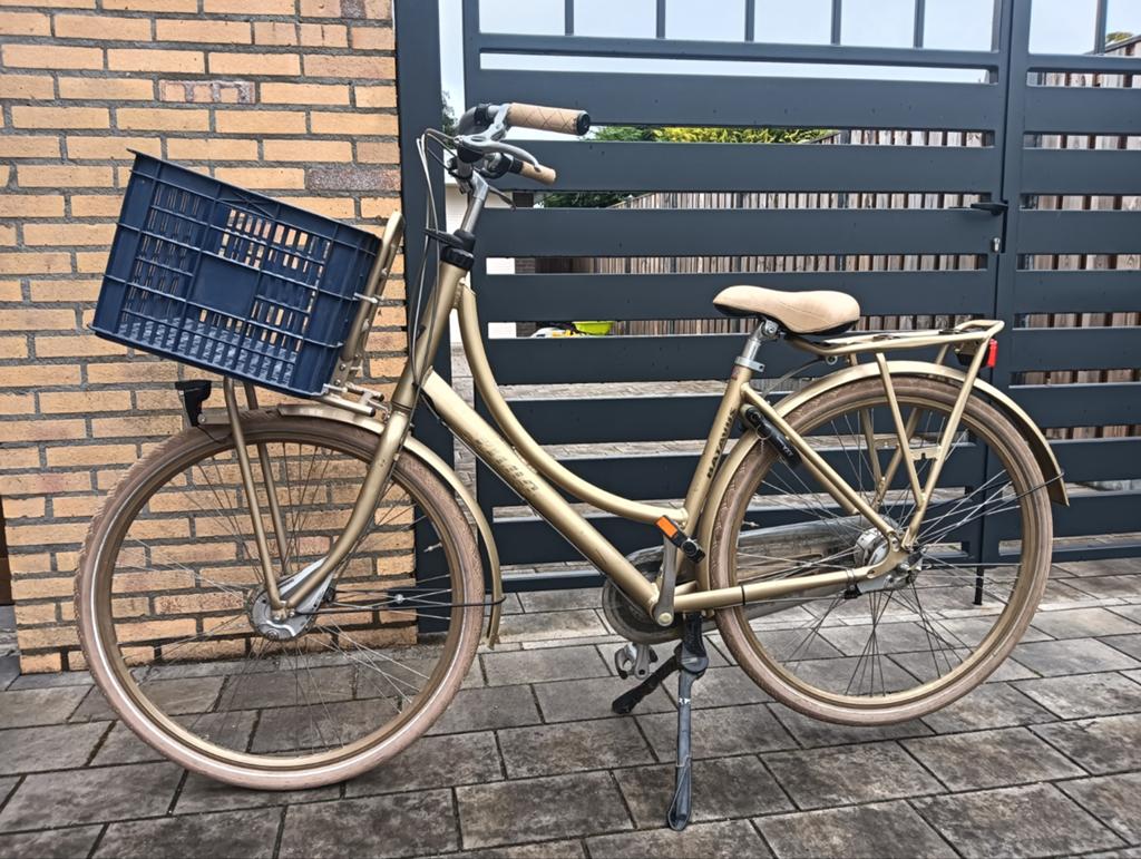 Damesfiets met mand - Goudkleurig, Terugtraprem, Gebruikt, 50 tot 53 cm, Ophalen