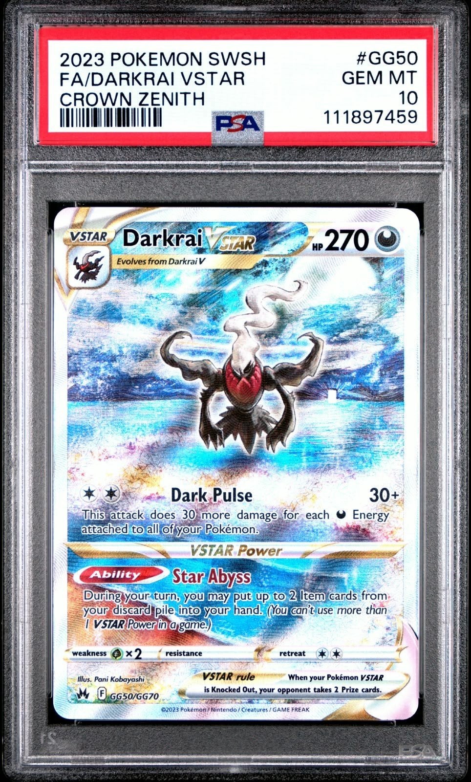 Darkrai VSTAR GG50/GG70 PSA 10 Gem Mint crown zenith, Ophalen of Verzenden, Nieuw, Losse kaart, Foil
