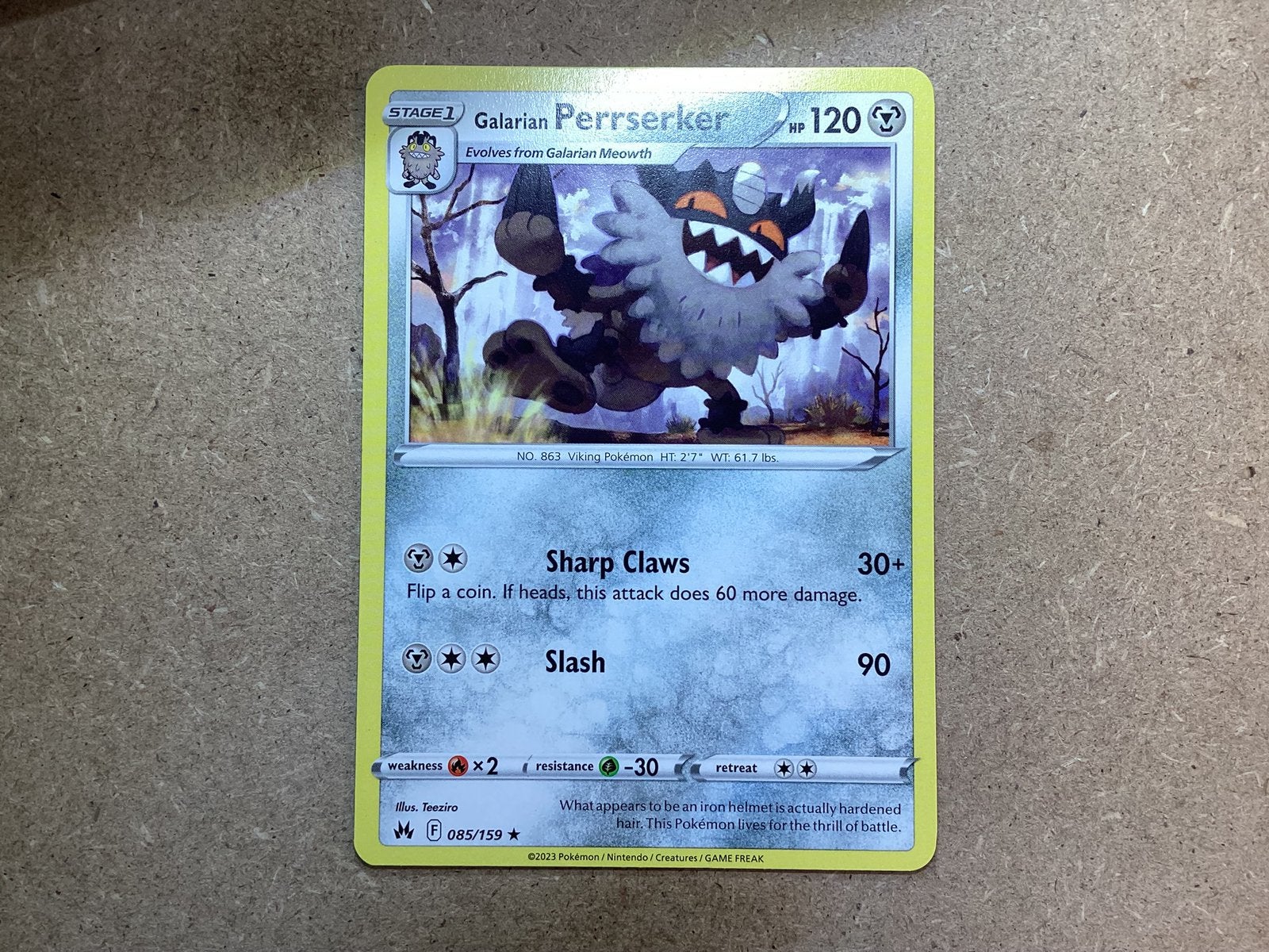 1x Galarian Perrserker [CRZ 085/159] (Near Mint), Ophalen of Verzenden, Zo goed als nieuw, Losse kaart