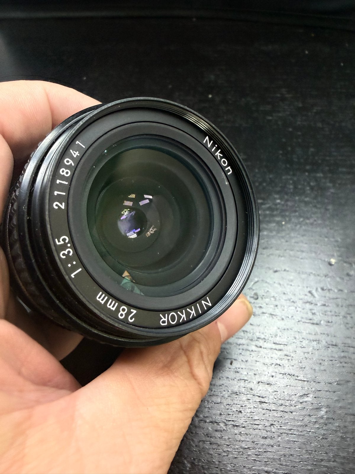Nikon Nikkor 28mm 1:3.5 lens met koker, Gebruikt, Ophalen of Verzenden, S, V
