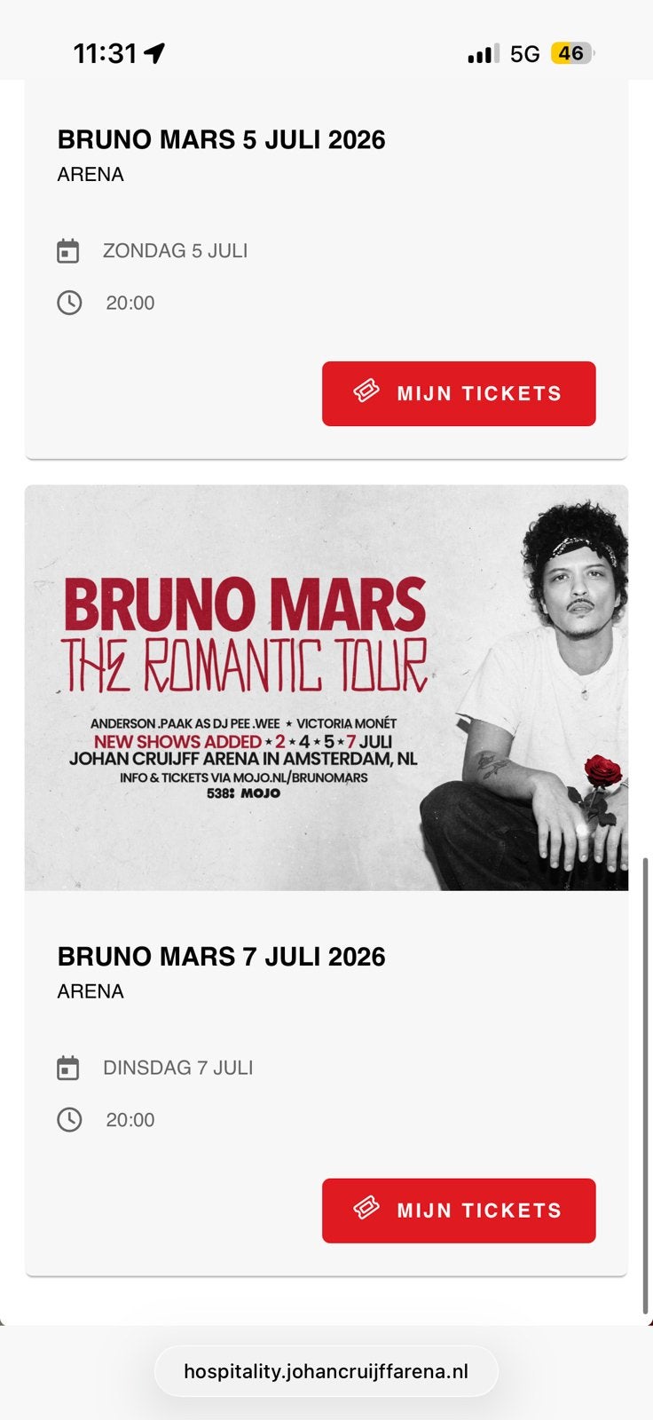 1x bruno mars kaartje, 7 juli, zitplaats., Eén persoon, Juli