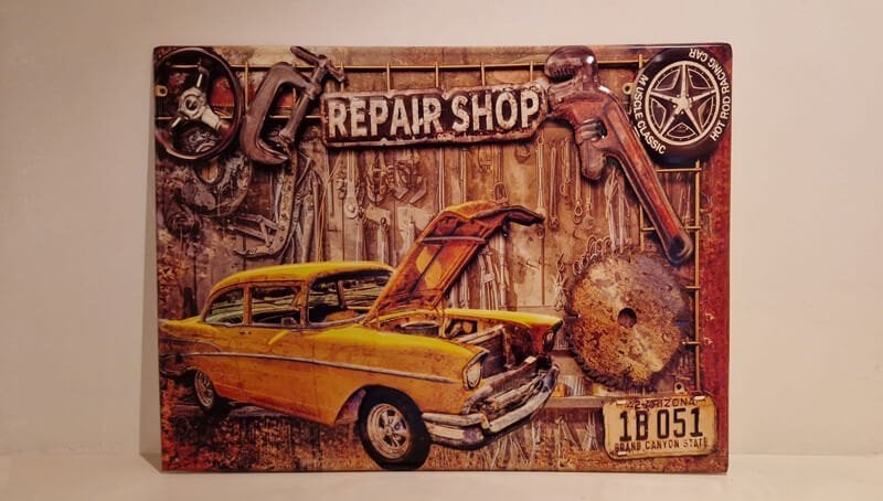 Metaal, wandbord, repair shop, car, hot rod, garage, Ophalen of Verzenden, Nieuw, Metaal, Decoratieobject