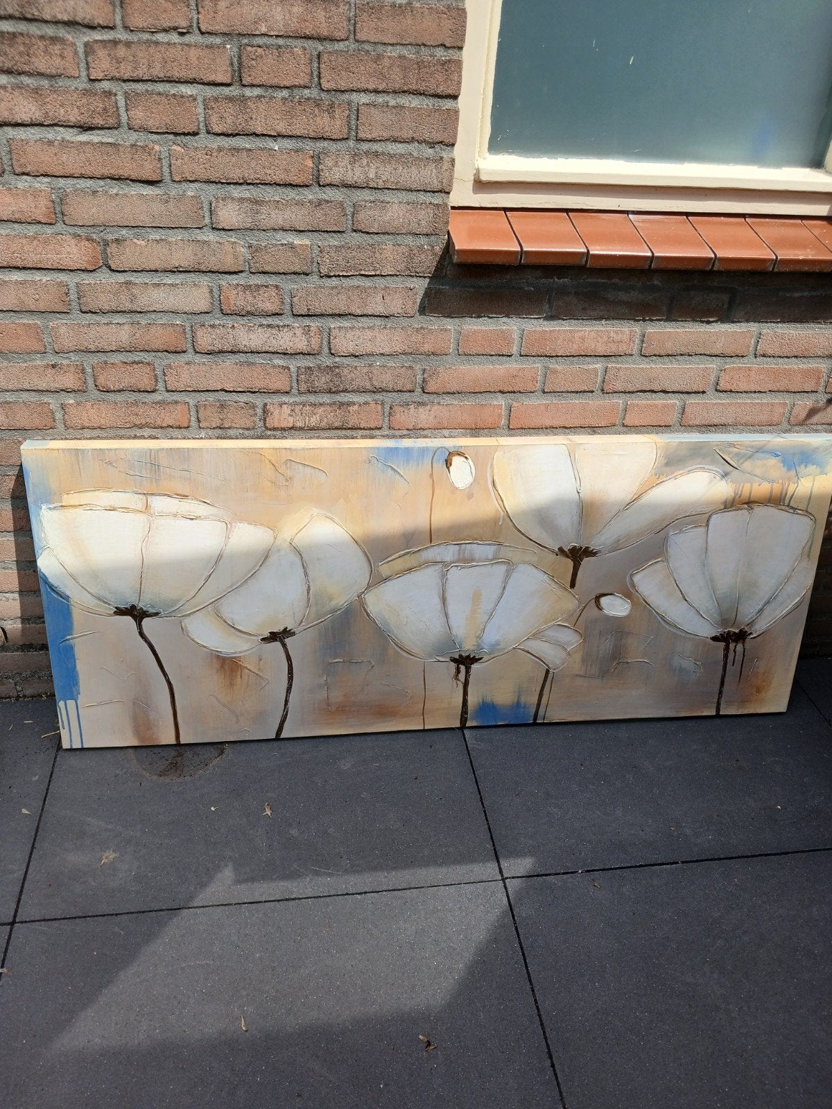 Groot schilderij met witte bloemen, Antiek en Kunst, Ophalen of Verzenden