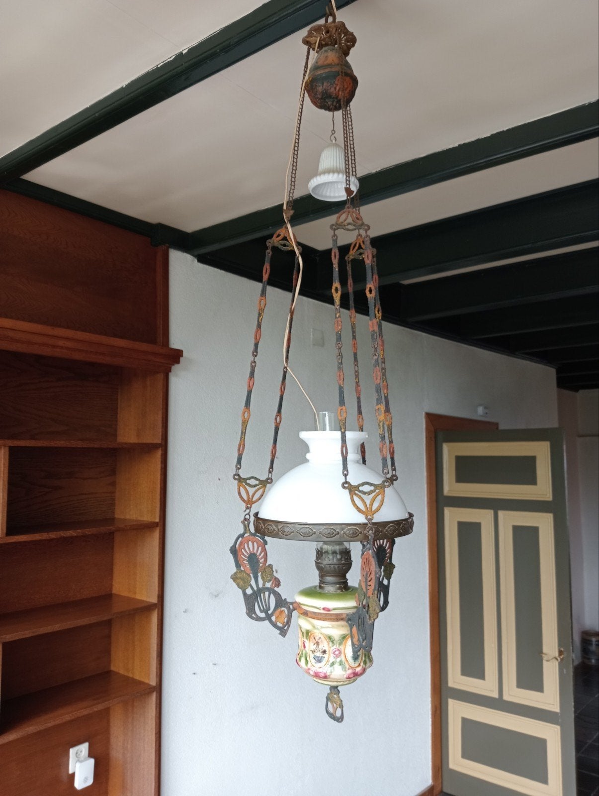 Antieke olielamp / hanglamp met katrolsysteem, Antiek en Kunst, Ophalen