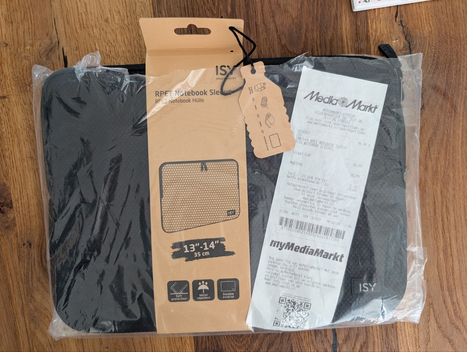 Nieuwe ISY laptop sleeve 13-14 inch met bon en kaartje, Computers en Software, Laptophoezen, Ophalen of Verzenden, 14 inch, Nieuw