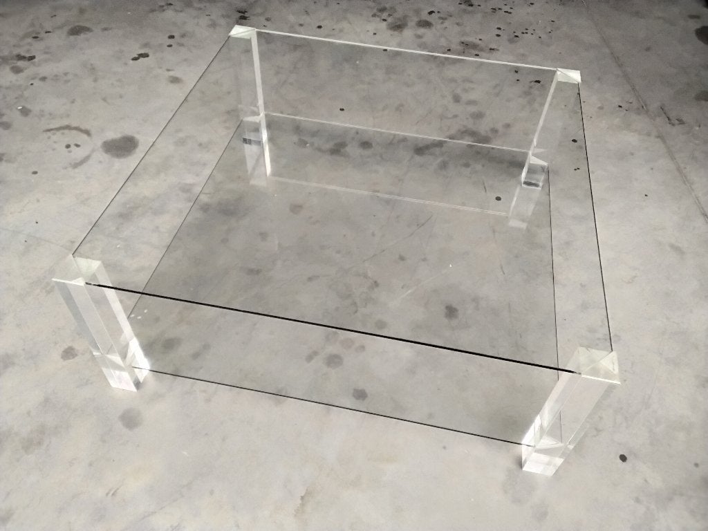 Exclusieve glazen Raventos salontafel, Ophalen, Gebruikt, 100 tot 150 cm, Vierkant