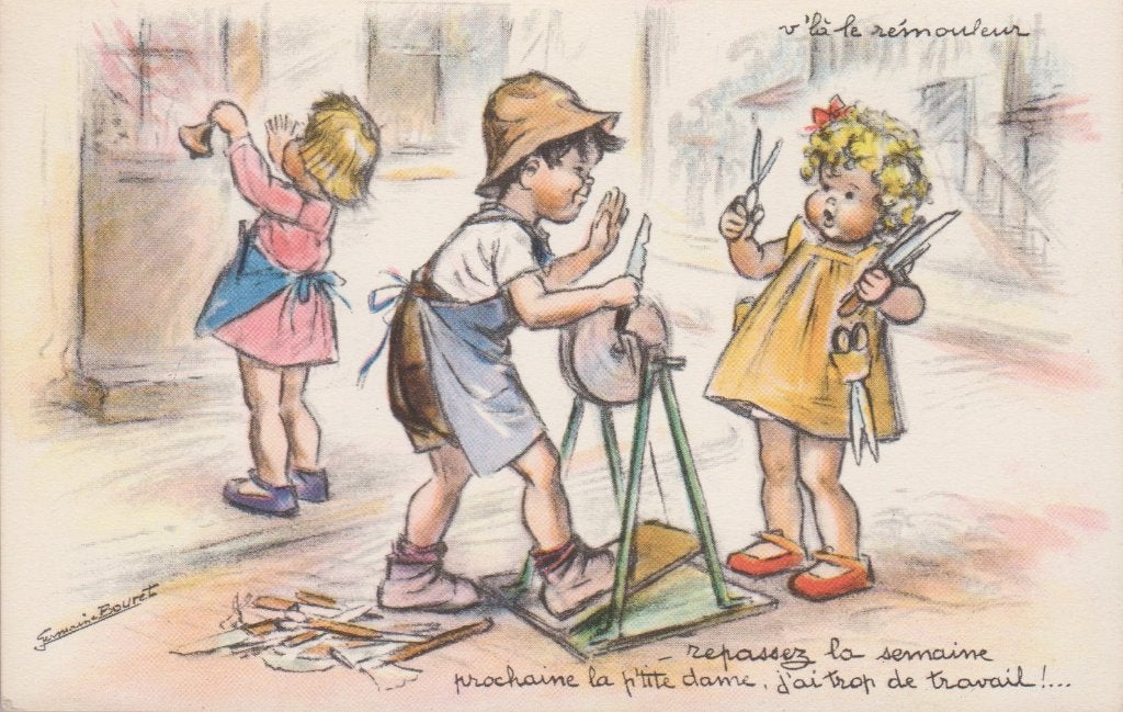Gemaine Bouret. Kinderen. Scharen slijpen. Mooie oude AK, Verzenden, 1920 tot 1940, Ongelopen, Kinderen