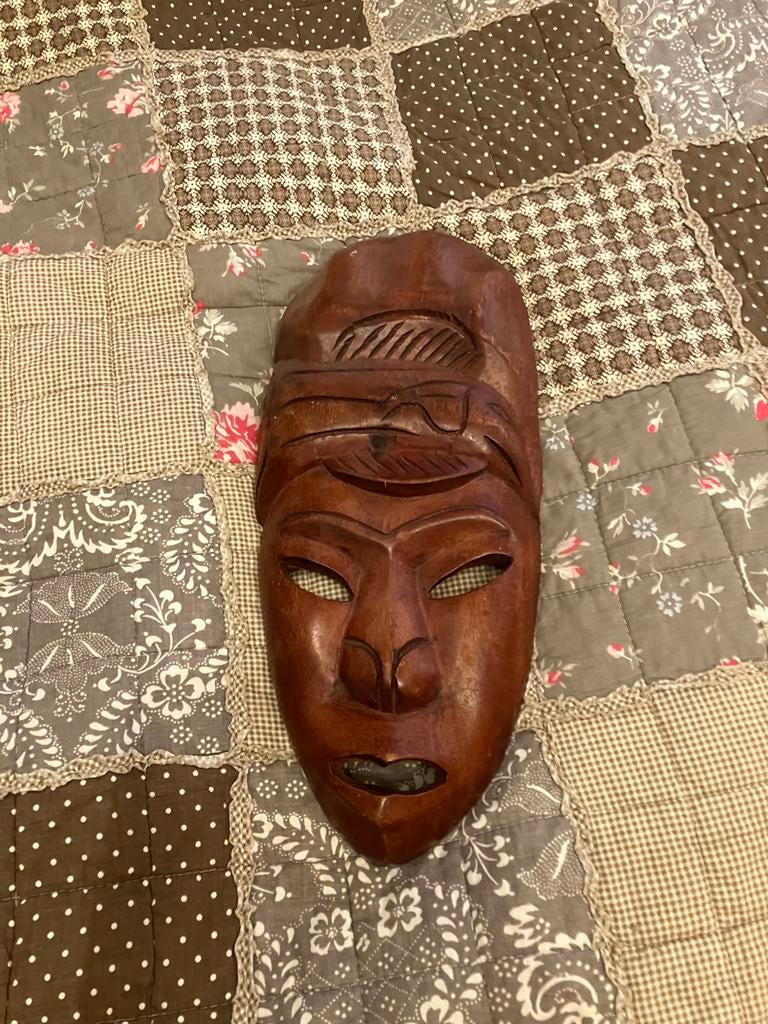 mooi houten masker uit Suriname 1969, Ophalen of Verzenden