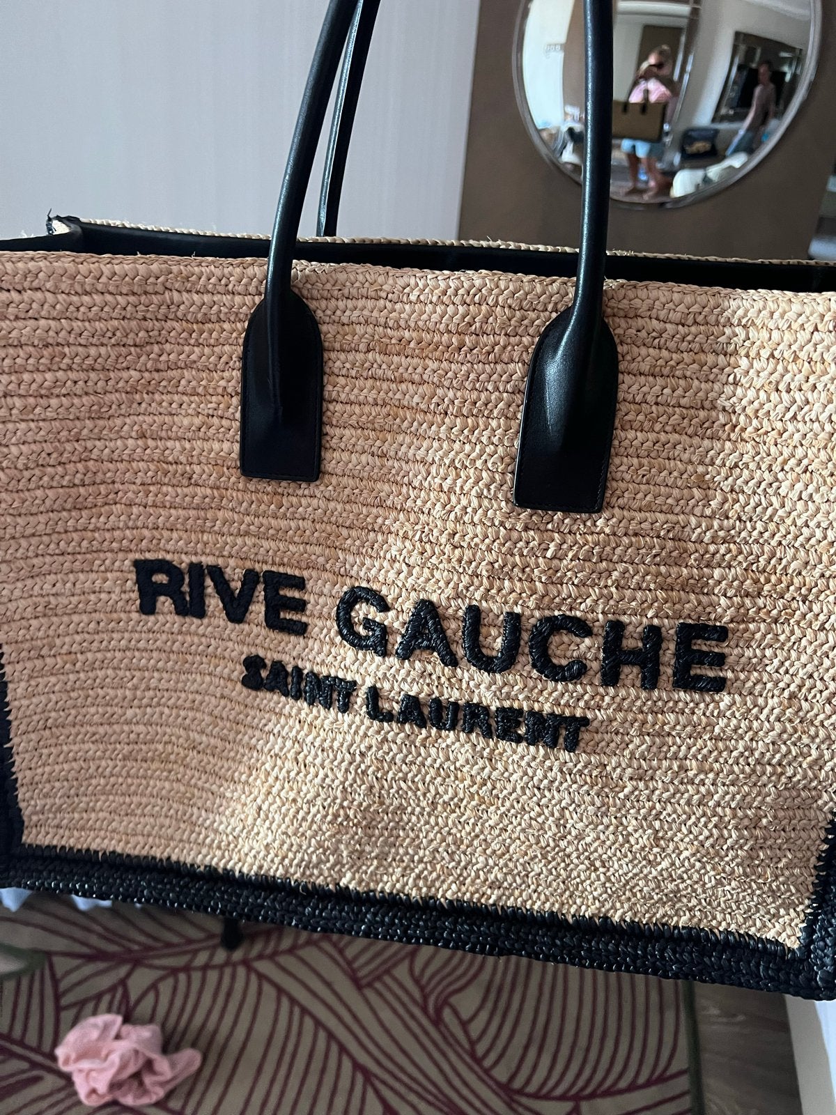 Saint Laurent Rive Gauche Raffia Tote Tas, Ophalen of Verzenden, Zo goed als nieuw, Beige, Shopper