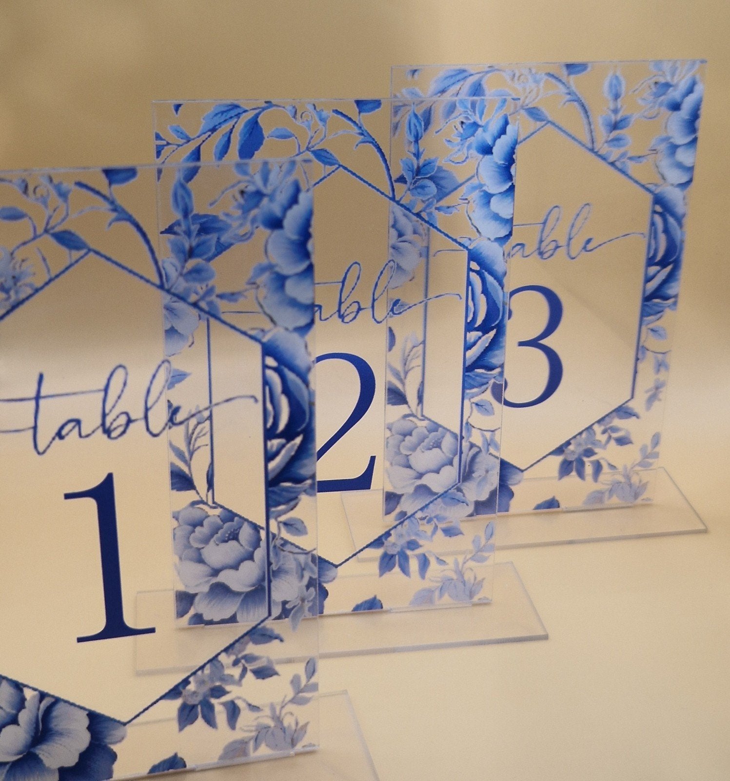 Tafelnummers bruiloft - Blauw bloemdesign, Verzenden, Nieuw