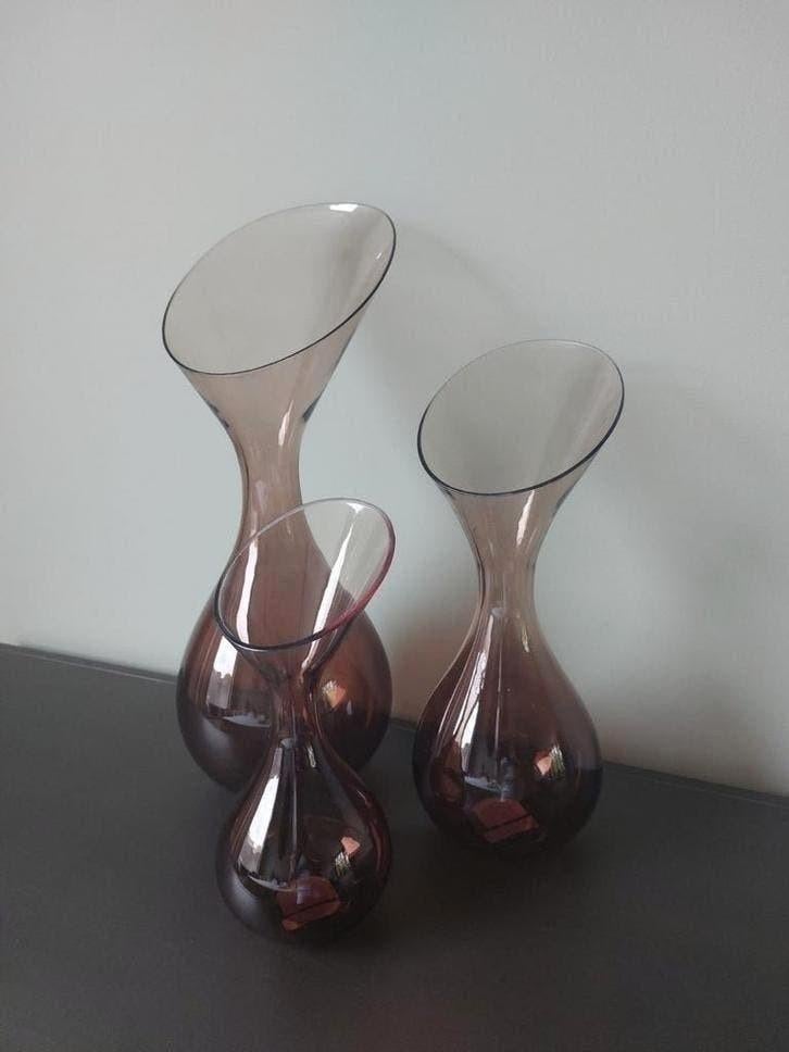 Vazen bruin glas 3 stuks aparte vaas glasvazen Nieuw, Ophalen of Verzenden, Nieuw, Bruin, Glas