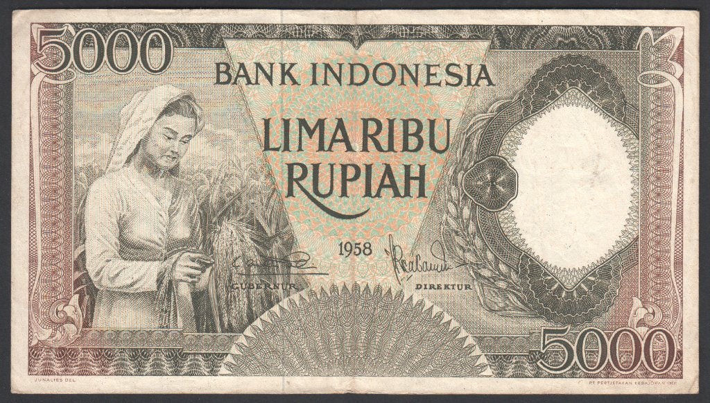 Indonesia 5000 Rupiah 1958 FCF, Verzenden, Zuidoost-Azië, Los biljet