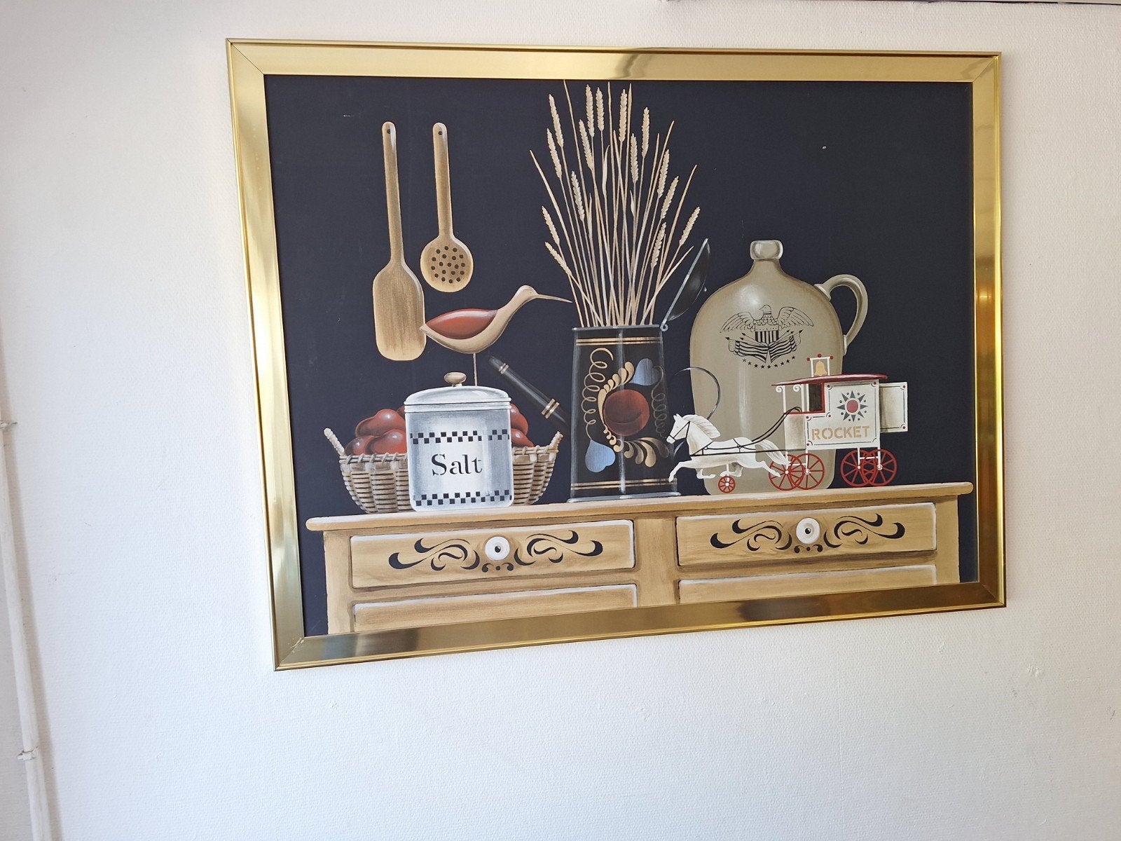 Schilderij met stilleven, goudkleurige lijst, 130x100 cm, Ophalen