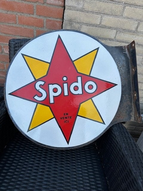 Emaille Spido olie / huile bord. 1934 Dubbelzijdig 52 x 48,5, Ophalen of Verzenden, Gebruikt, Reclamebord