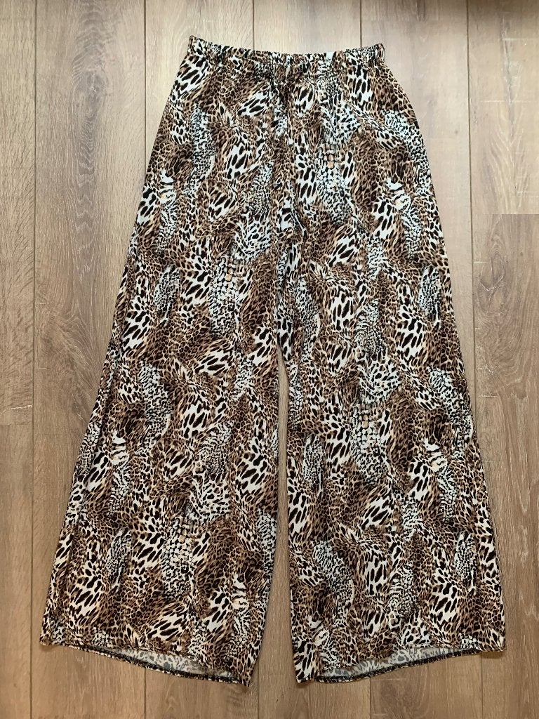 Marinello Pantalon broek wijd panter zwart beige  38/M, Kleding | Dames, Broeken en Pantalons, Maat 38/40 (M), Verzenden, Beige