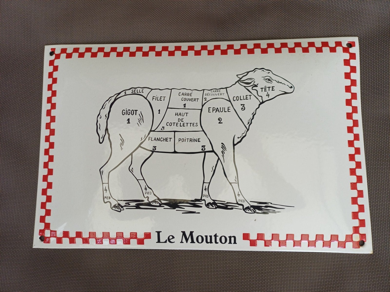 Emaille bord Le Mouton, de Slager., Ophalen of Verzenden, Zo goed als nieuw, Reclamebord