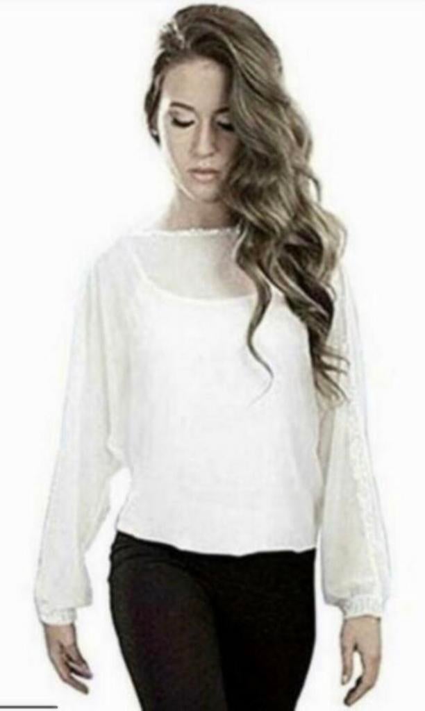 Frank Lyman luxe chiffon blouse creme steentjes accent 46, Kleding | Dames, Verzenden, Nieuw, Maat 46/48 (XL) of groter, Overige kleuren