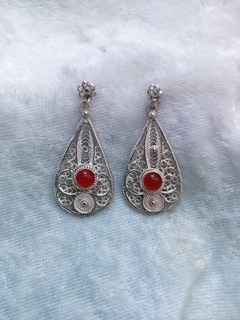 Mooie Handgemaakte Zilveren Oorstekers met Carneool, Sieraden, Tassen en Uiterlijk, Antieke sieraden, Verzenden, Zilver, Oorbellen