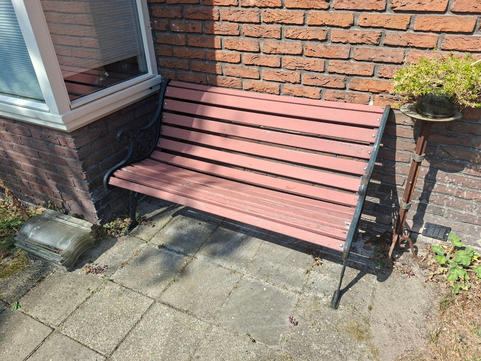Tuinbank met gietijzeren staanders - opknapper, Tuin en Terras, Ophalen, Gebruikt, Overige materialen