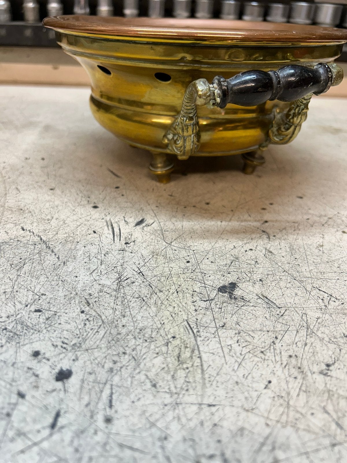 Antieke koperen/bronzen rechaud met handvatten, Ophalen of Verzenden, Koper