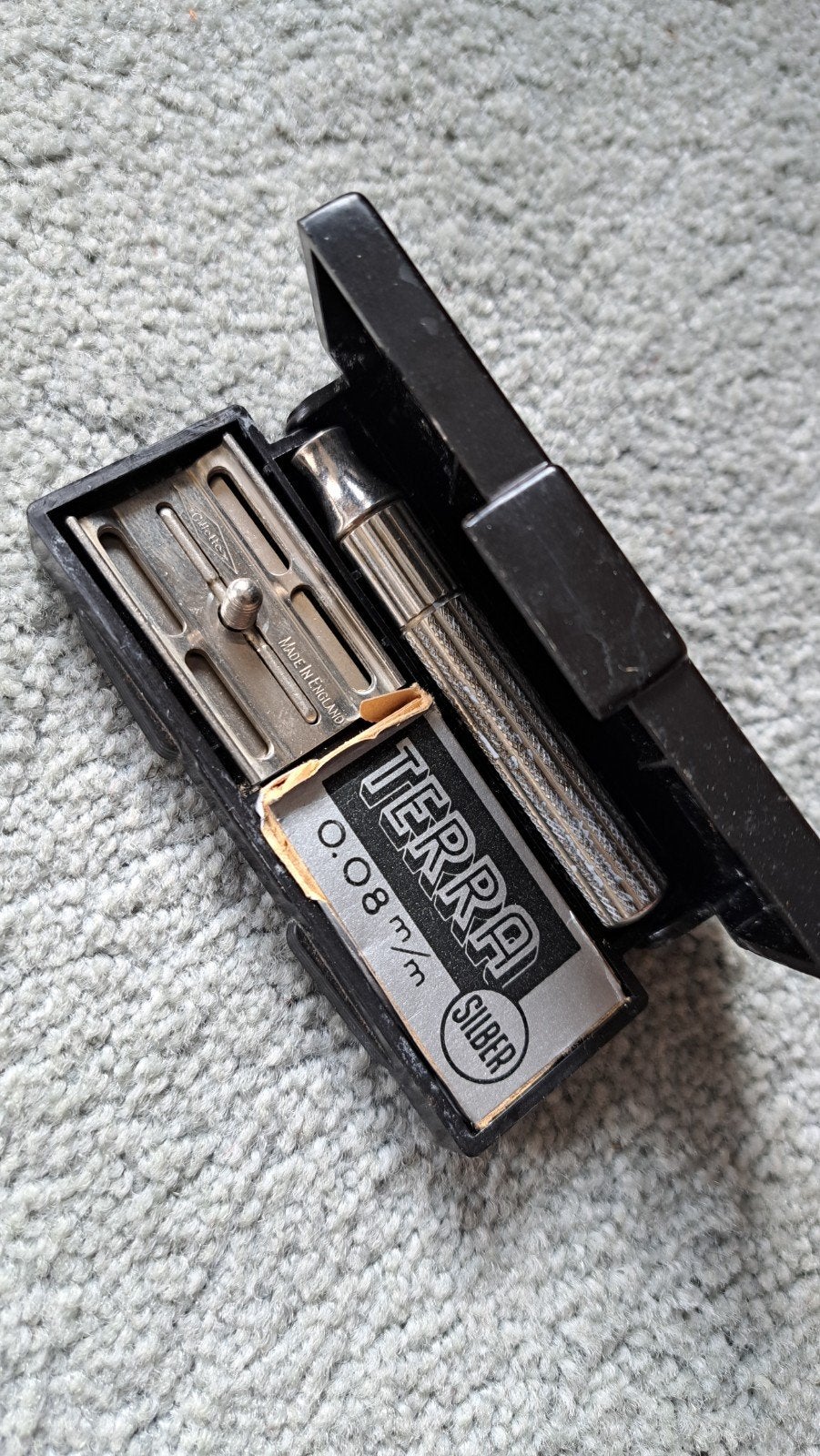 Vintage scheermes Gilette, met Solingen mesjes in doosje, Ophalen of Verzenden