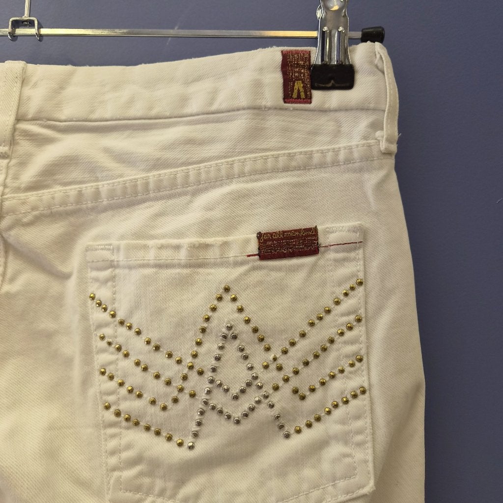 7 For All Mankind witte jeans +studs maat 28 bootcut 51877, Wit, Onbekend, 7 for all mankind, Ophalen of Verzenden