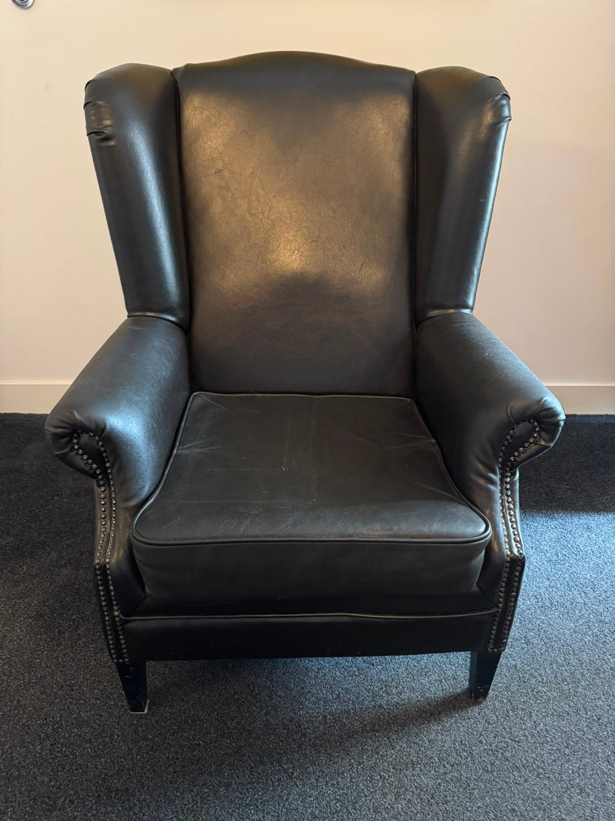 Leren oorfauteuil - Donkerbruin, Ophalen, Gebruikt, Leer, 75 tot 100 cm