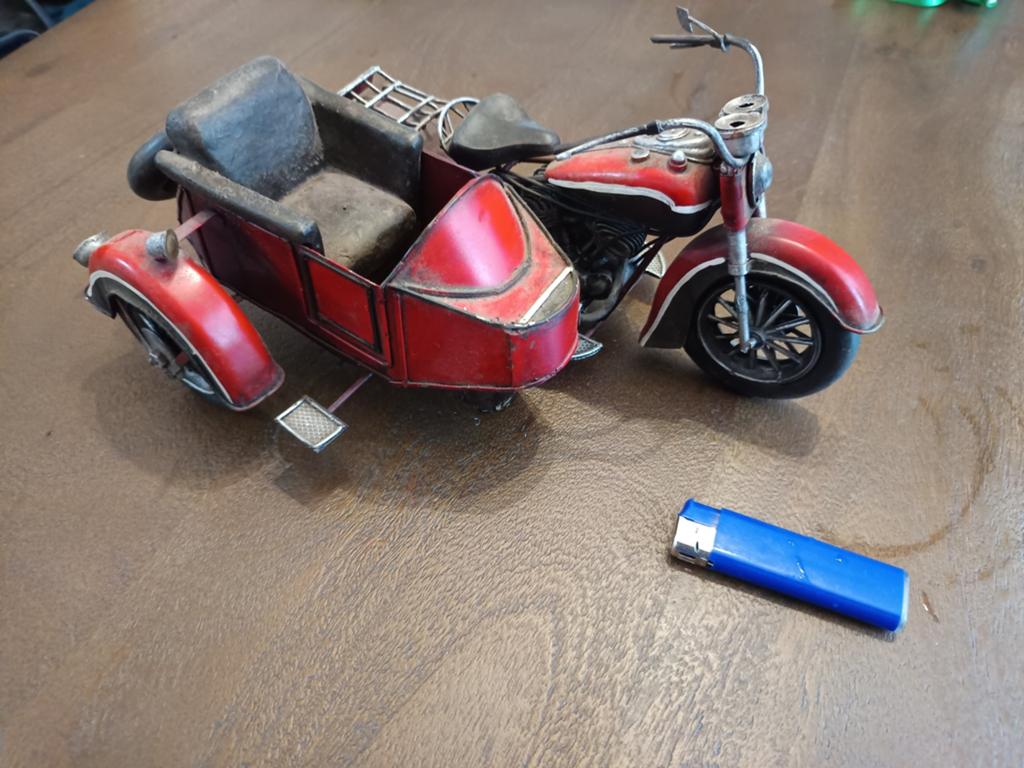 Vintage zijspan motor model figuur - Rood, Overige merken, Gebruikt, Ophalen of Verzenden, Groter dan 1:32