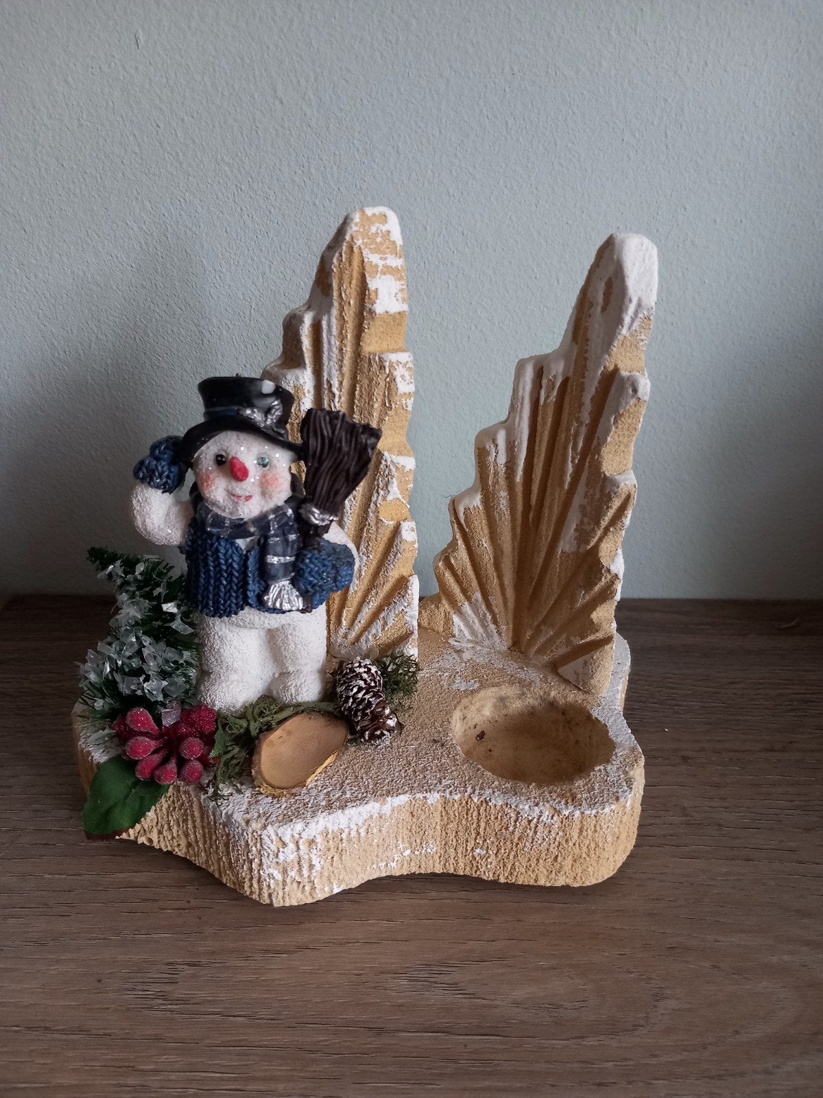 Leuke sneeuwpop waxinelichthouder - 13 cm hoog, Meerkleurig, 13 cm, Waxinelichthouder, Ophalen of Verzenden