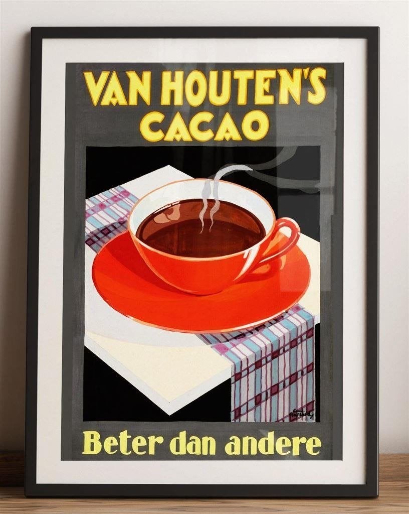 van Houten Cacao Art Deco Reclame grote poster