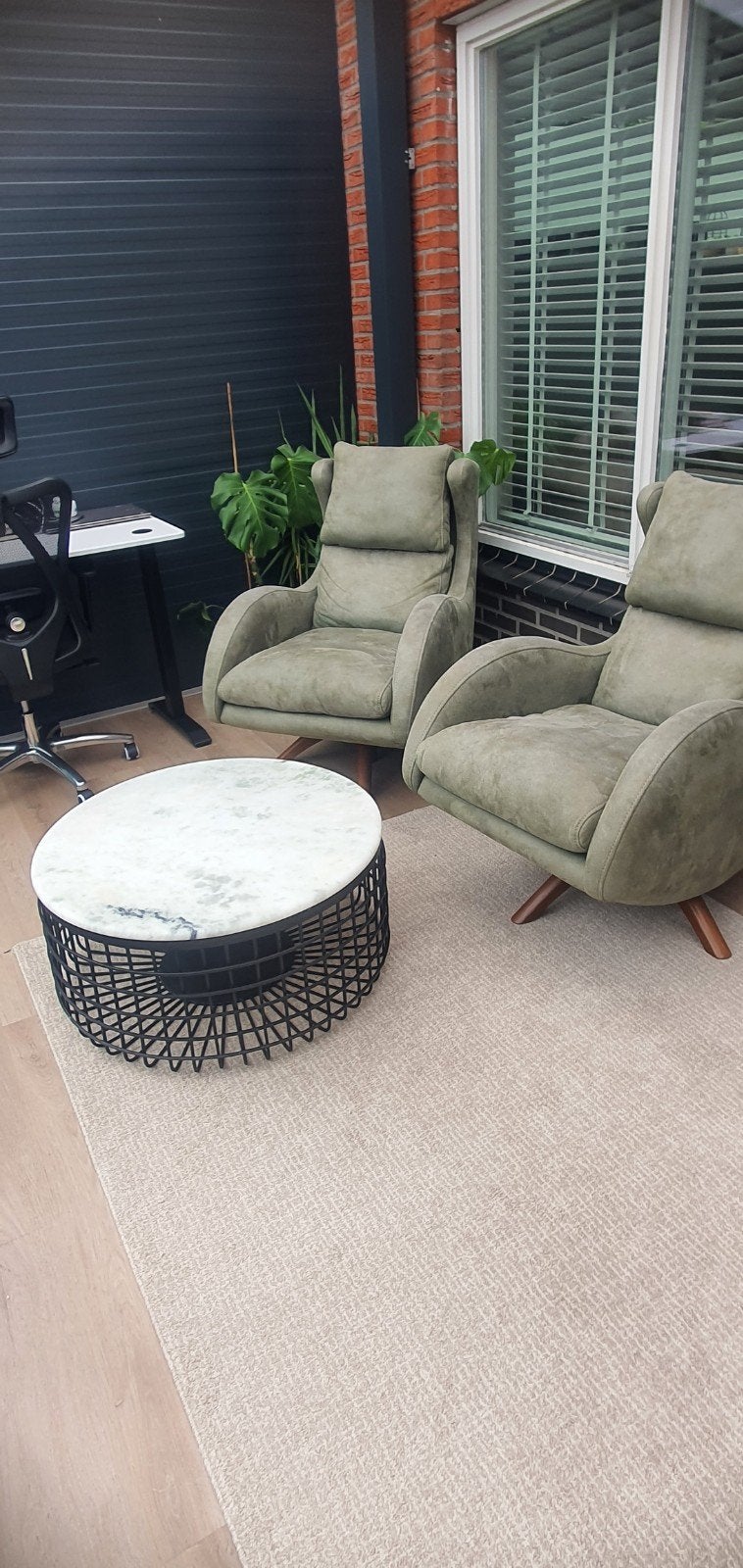 Marmeren salontafel, Huis en Inrichting, Ophalen, 100 tot 150 cm, Rond, 50 tot 100 cm