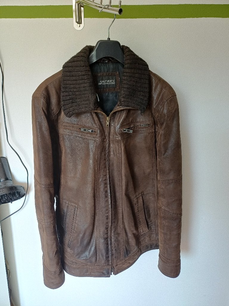 Lederen herenjas te koop i.z.g.s., Bruin, Ophalen of Verzenden, Zo goed als nieuw, Authentic