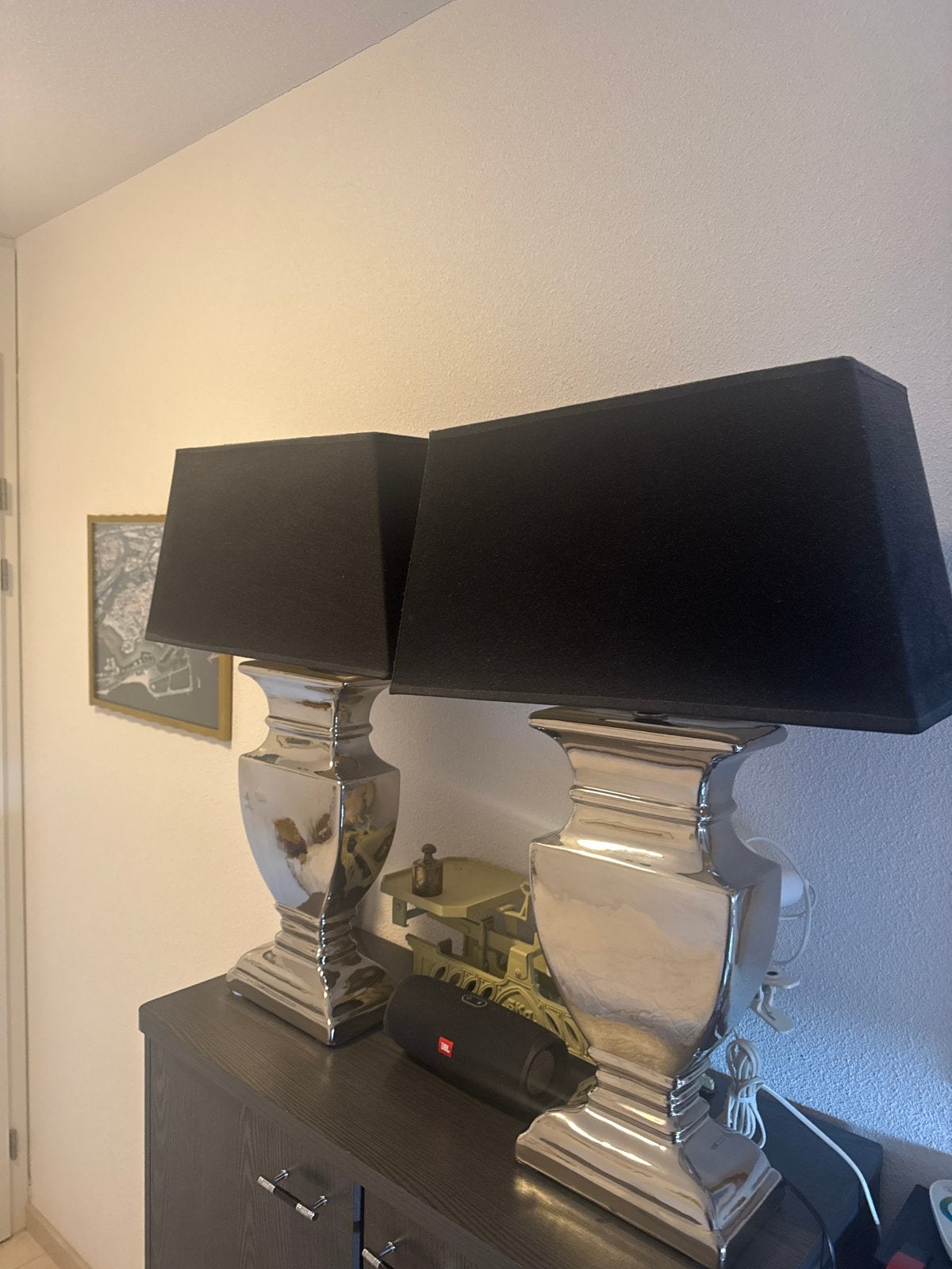 Twee schemerlampen op verzilverde voed, Huis en Inrichting, Ophalen of Verzenden, Rechthoekig
