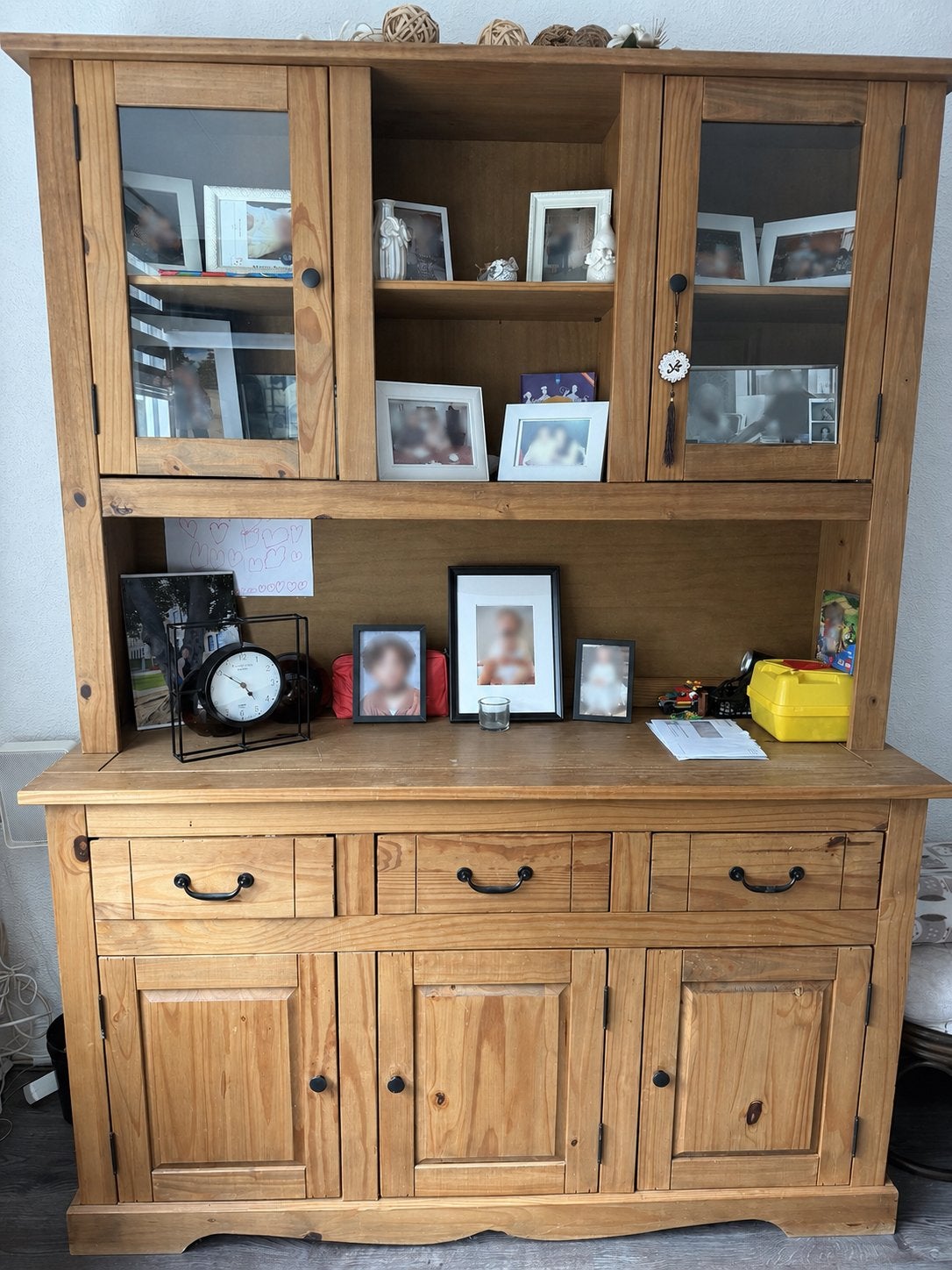 Massief grenen dressoir met vitrinekast, Huis en Inrichting, Kasten | Dressoirs, Gebruikt, 150 tot 200 cm, Ophalen of Verzenden