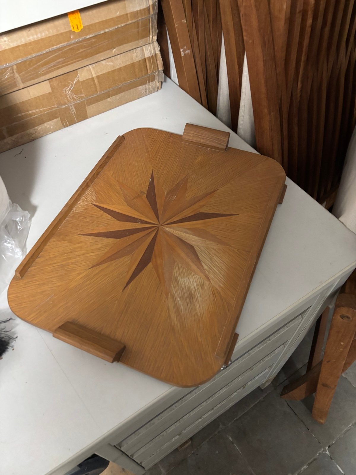 Houten dienblad met sterinleg, Ophalen of Verzenden, Gebruikt, Rechthoekig, Hout
