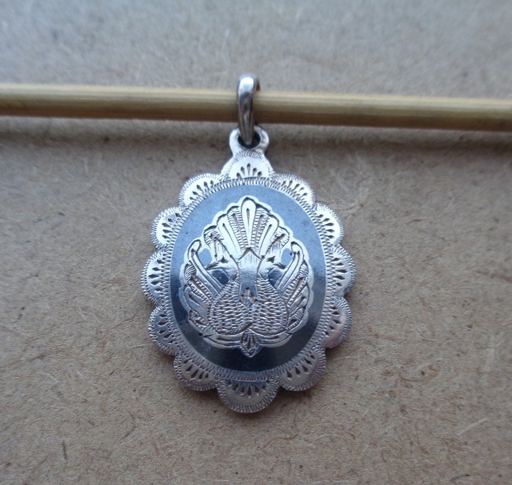 zilveren Niello hanger met twee pauwen [388], Verzenden, Zo goed als nieuw, Zilver, Zilver