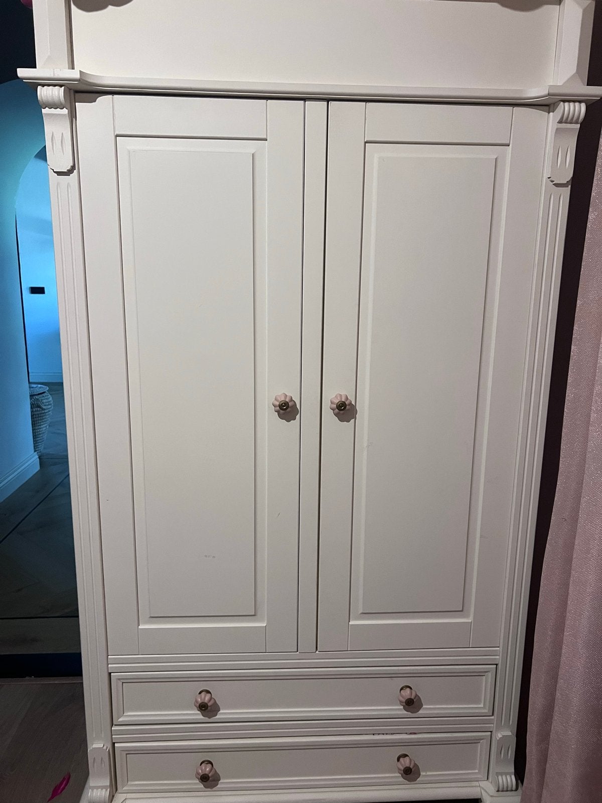 Mooie Kinderkast - Wit met Roze Knoppen (187x105x58 cm), Ophalen, Gebruikt, Kast, 50 tot 70 cm