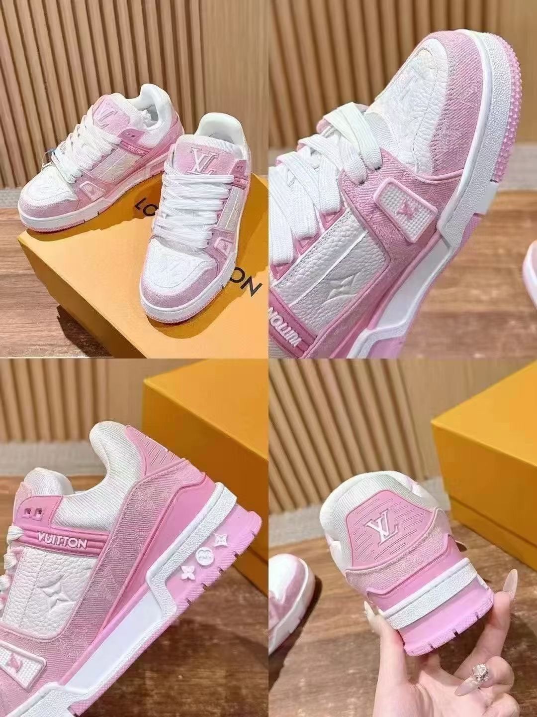 LOUIS VUITTON Trainer Sneakers - Roze Kalfhuid Heren, Ophalen of Verzenden, Overige kleuren, Sneakers of Gympen