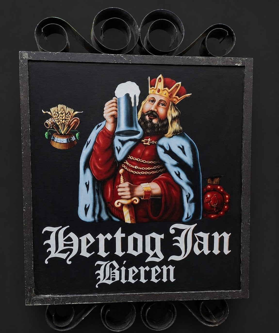 Hertog Jan reclamebord van metaal, Ophalen, Gebruikt, Reclamebord
