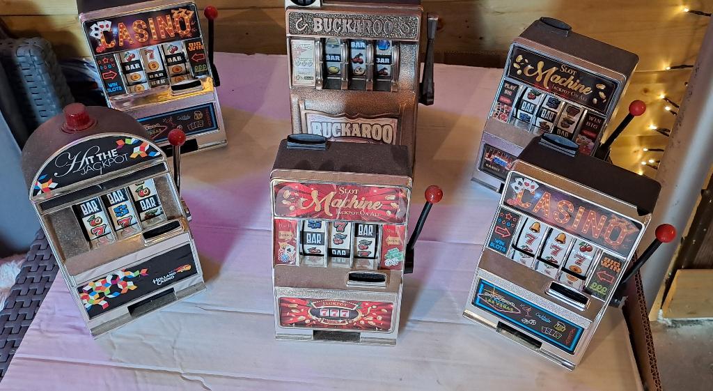 Lot 6X mini gokkast/spaarpot, Gebruikt, Buckaroo, Ophalen of Verzenden, Casino