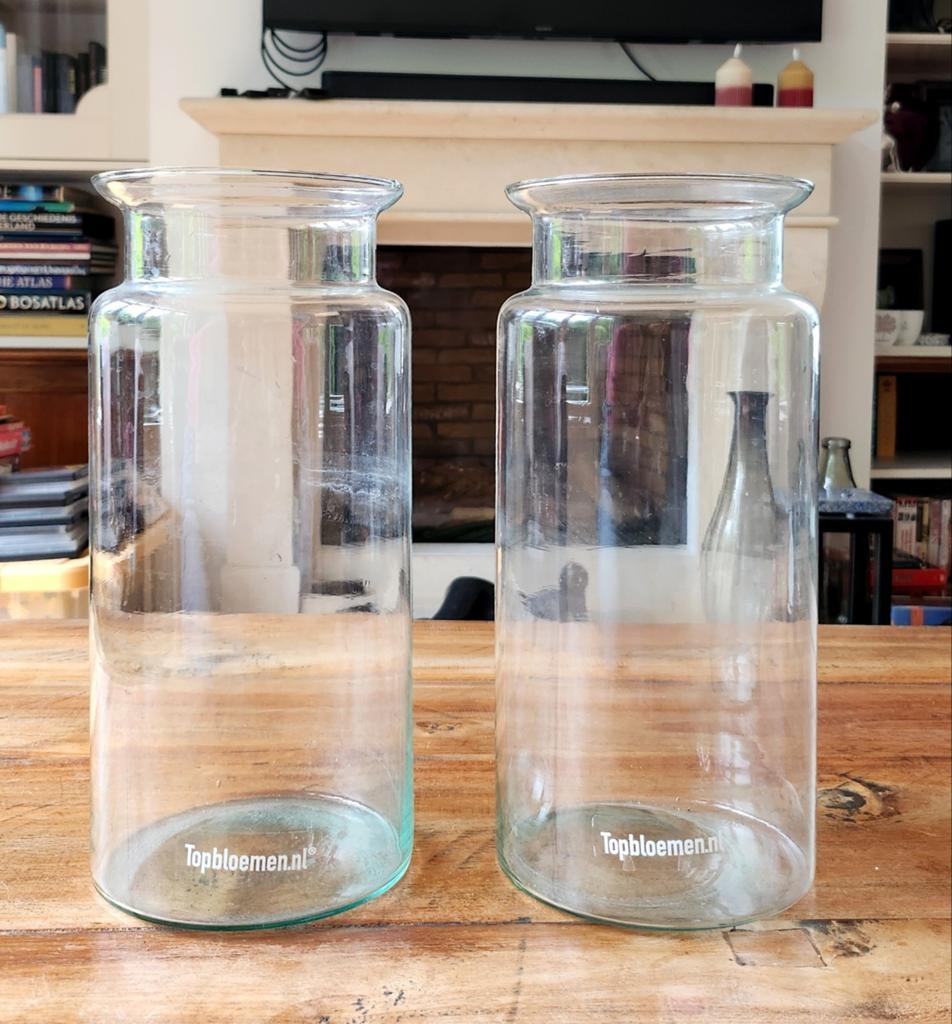 Set van 2 glazen vazen, Huis en Inrichting, Woonaccessoires | Vazen, Ophalen, Overige kleuren, Minder dan 50 cm, Glas