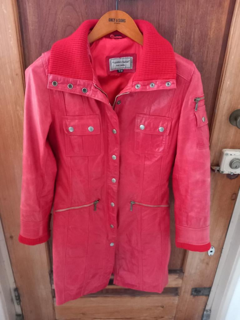 Vintage lederen jas rood lederen, Ophalen of Verzenden, Zo goed als nieuw, Rood