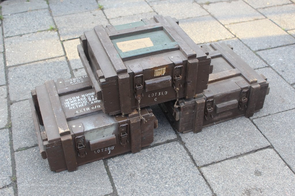 + Houten Munitiekisten 3x Hembrug Artillerie Inrichtingen +, Verzamelen, Ophalen of Verzenden, Landmacht, Nederland