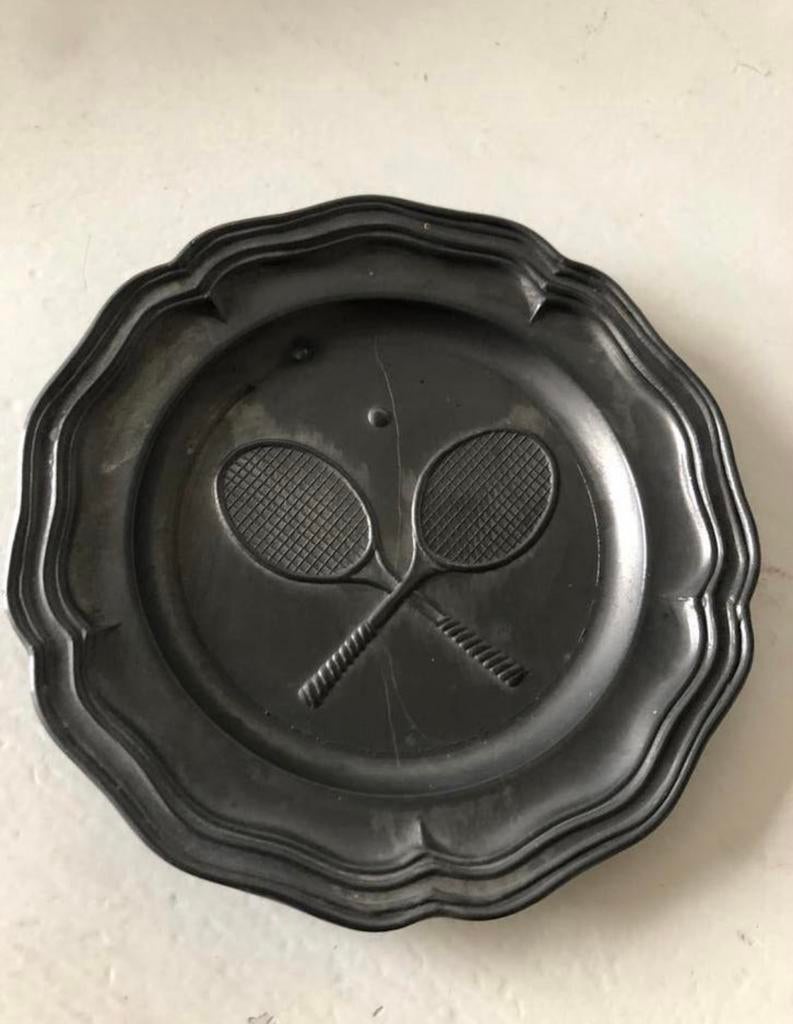 Vintage Tinnen Bordje met Tennisrackets Decoratie, Antiek en Kunst, Ophalen of Verzenden